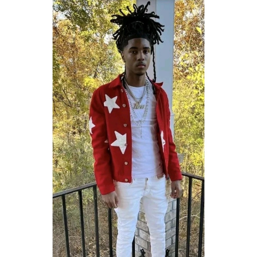 NEW Ricco Gioventu Falling Leather Star Red‎ Denim XL Jacket Streetwear America